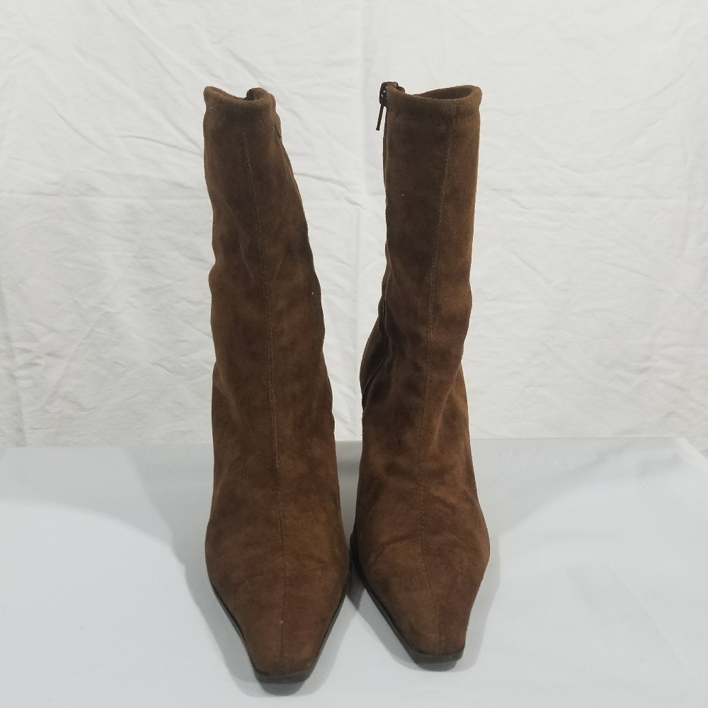 Diba Brown Suede Sock Style Zippered Bootie, Sz 9